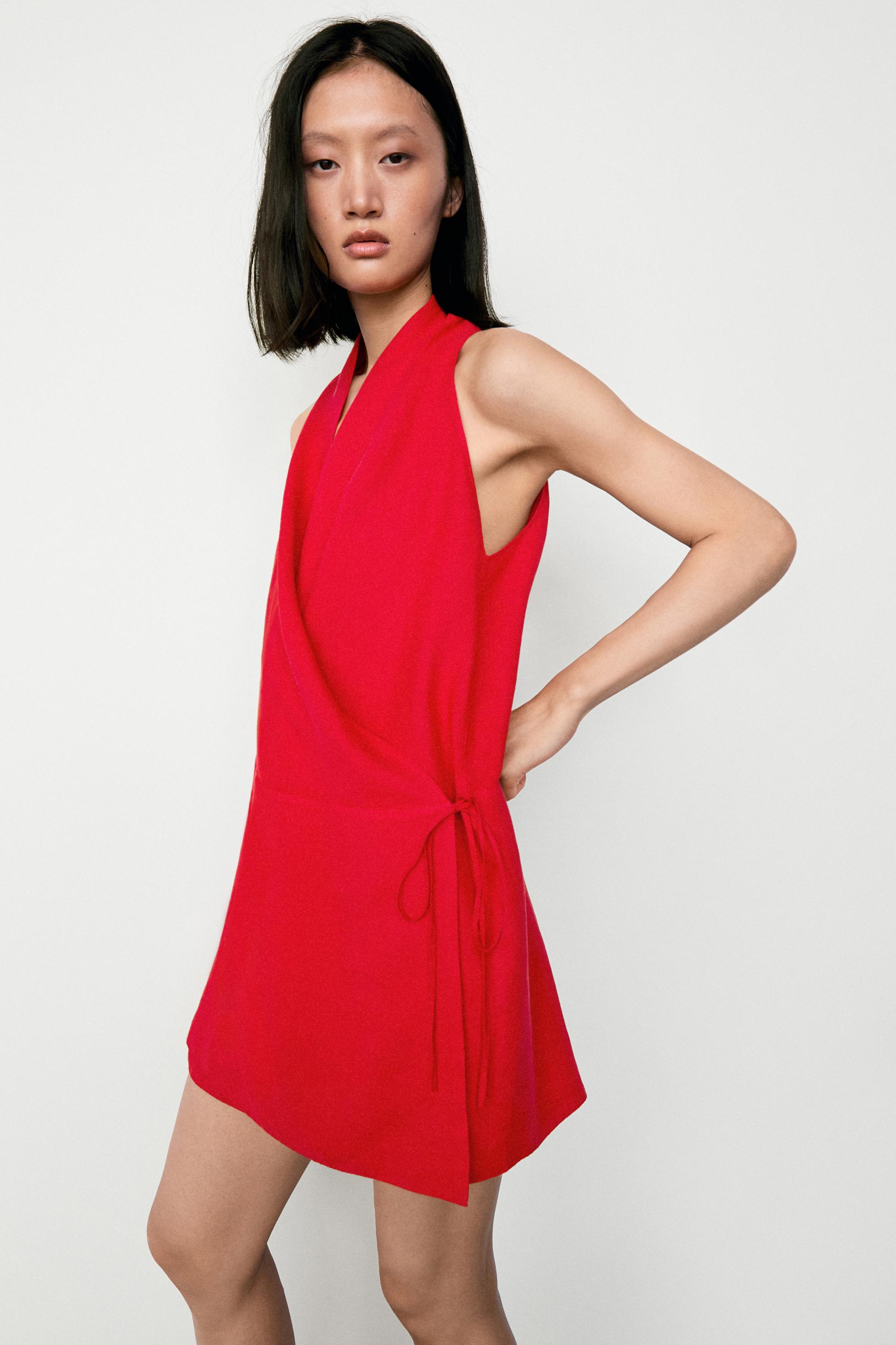 100% linen surplice mini dress